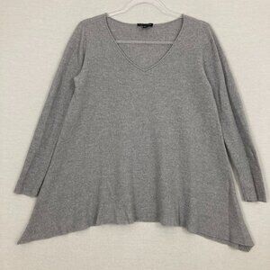 Eileen Fisher Light Gray V Neck Wool Relaxed Fit Lagenlook Light Sweater Small